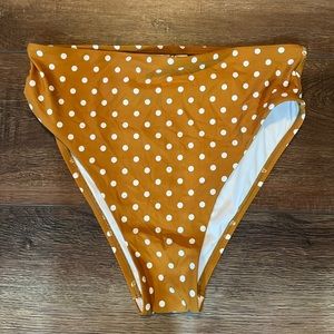 Highwaisted gold and white polk a dot swimsuit bottoms size small